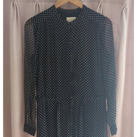 Sezane black white polka dots silk midi dress 36 US 4 - Picture 2 of 5